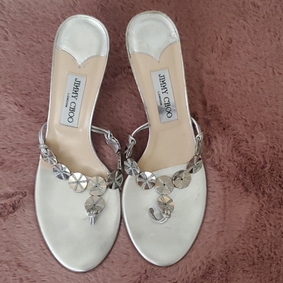 Jimmy Choo Silver Disc Sandals - Picture 2 of 8